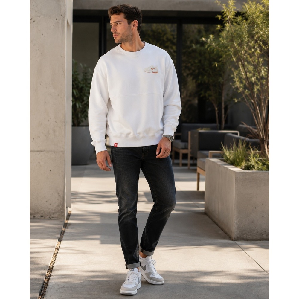 Nike Sweatshirt Mens Large White Crew Neck Just Do It Back Logo Pullover